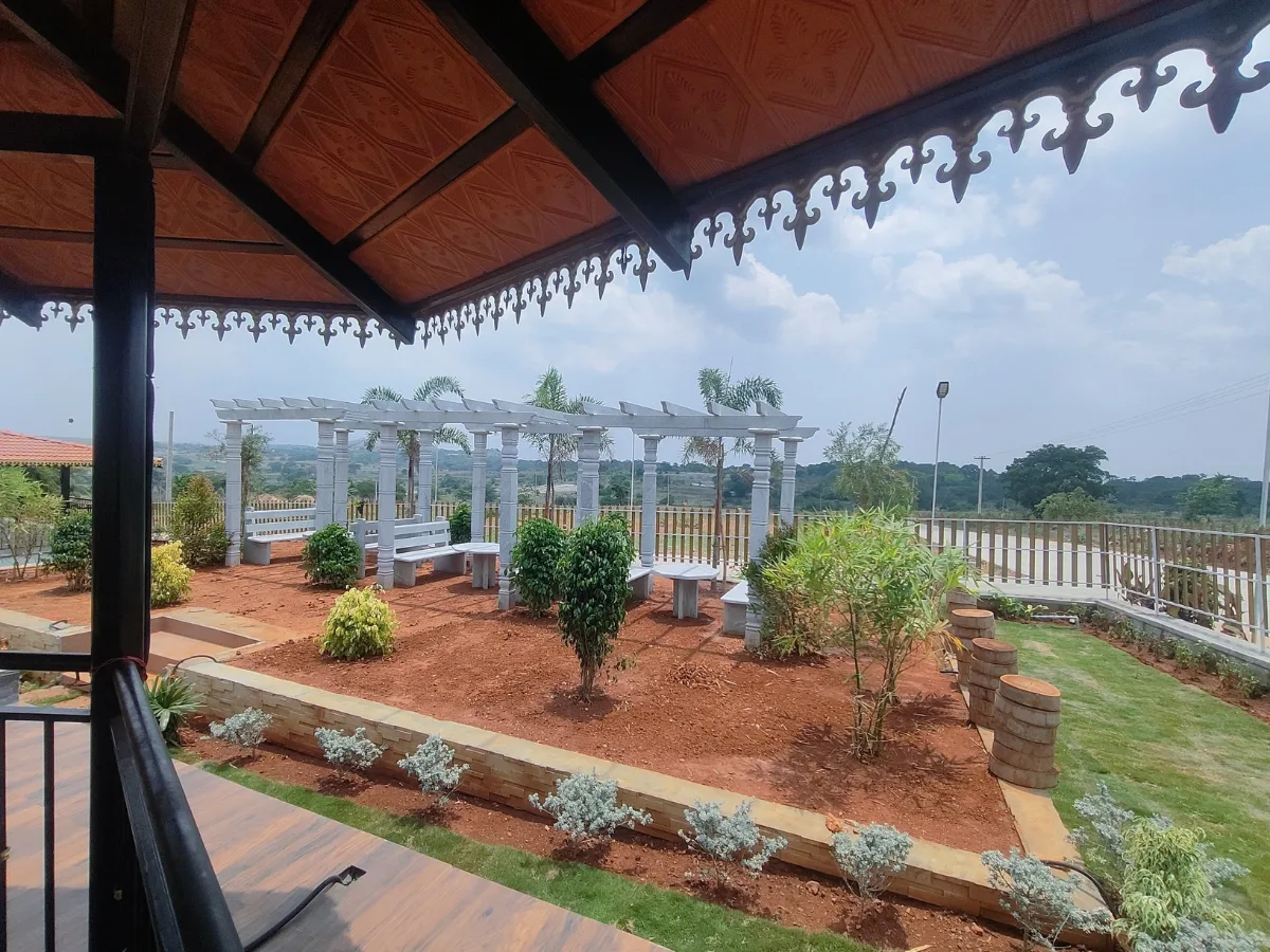 Gazebo seating area at Tamara Valley farmland offering outdoor relaxation space